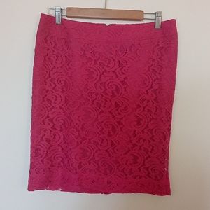 Merona Women's Dark Pink Lace Pencil Skirt Fully Lined Size 6